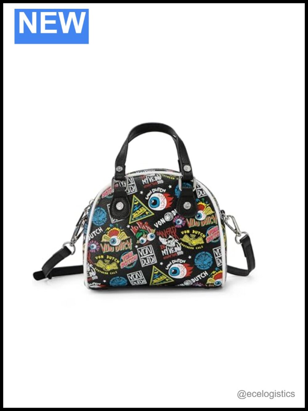 Vegan Leather Mini Bowling Bag Crossbody with Top Handles